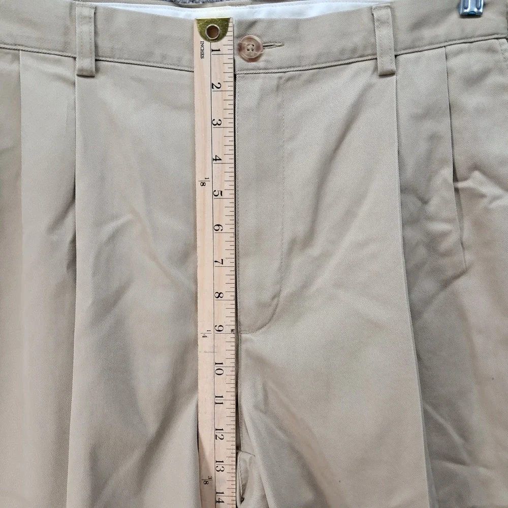 LL Bean Mens Comfort Waist Pleated Chino Pants Tan Khaki 38x30 238076